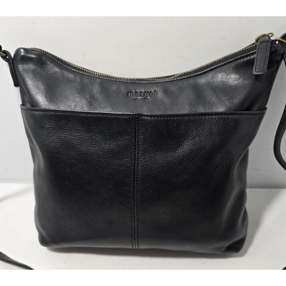 MARGOT New York CROSSBODY PURSE BAG Black SOFT LEATHER ADJ. STRAP - Picture 2 of 13